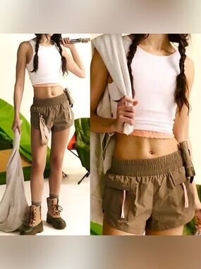NWT FP Movement by Free People Olive Green Athletic Drawstring Shorts